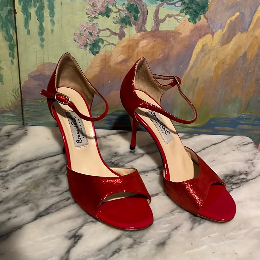 Comme il fant red metallic and patent leather tango high heels SZ 39